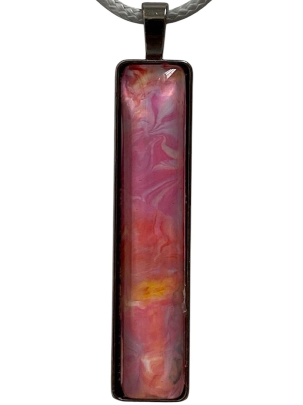 Hand Crafted Necklace by Svetlana Yeung Pink Yellow Purple Fluid Art Pendant